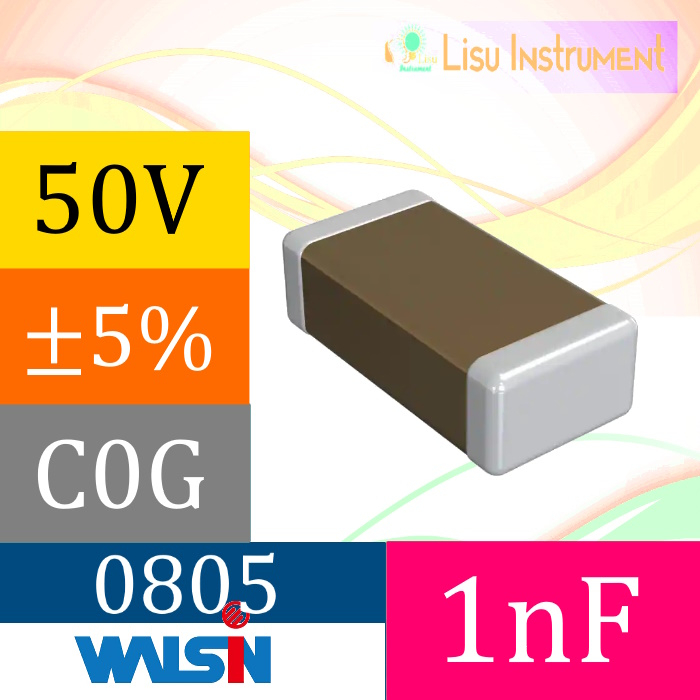 1nF ±5% 50V NP0 C0G 0805 2012(mm) ตัวเก็บประจุเซรามิกหลาย SMD Walsin 08805N102J500CT