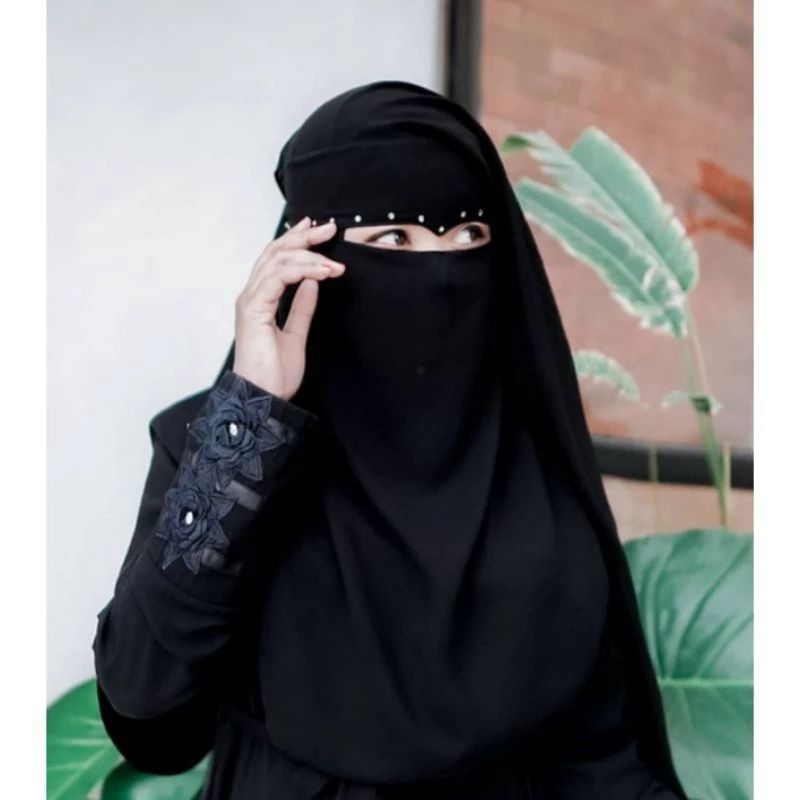 Niqab Cadar Yemen ลูกปัดเลื่อมสีขาว Niqab Yemen Eagle เลื่อม