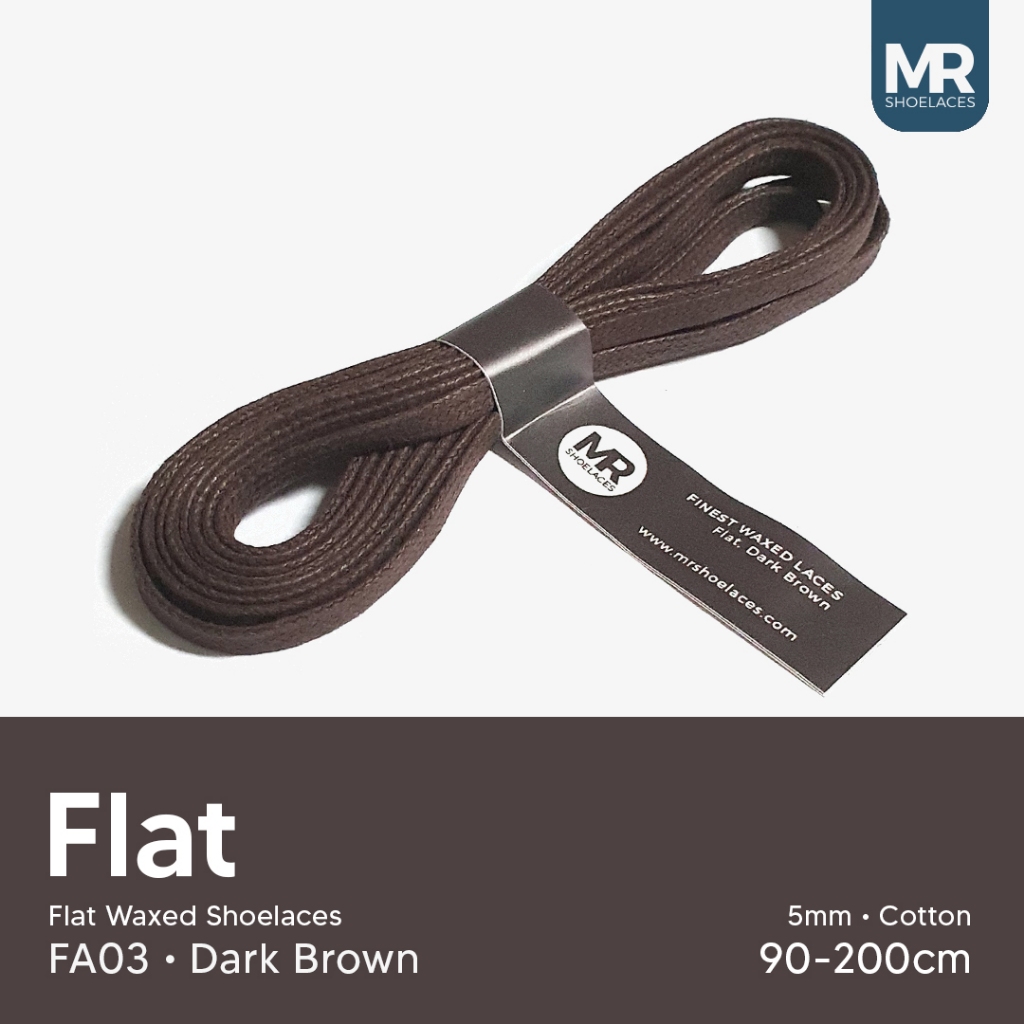 Lilin Mr Shoelaces FA03 สีน้ําตาลเข้ม - เชือกผูกรองเท้าแว็กซ์แบนแบน 5 มม. (ลูกไม้แว็กซ์) 90 ซม. 100 ซม. 120 ซม. 200 ซม. - เชือกผูกรองเท้าสีน้ําตาลพรีเมี่ยม