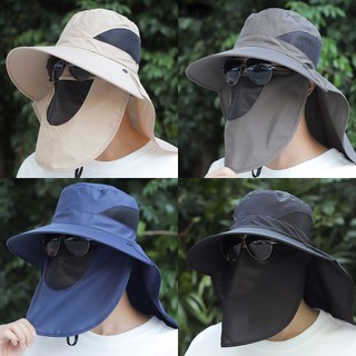 WD Topi Visor Lipat Pria Anti UV Lebar / Topi Cadar Penutup Wajah / Topi Pantai Cadar Lebar Panjang T1 F10