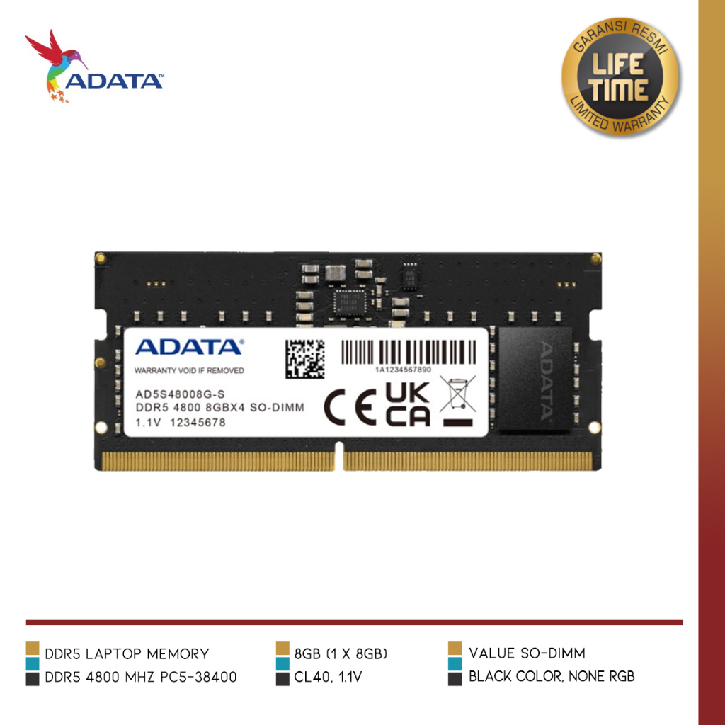 AD5S48008G-S | SO-DIMM โมดูลหน่วยความจํา 8GB DDR5 4800MHz