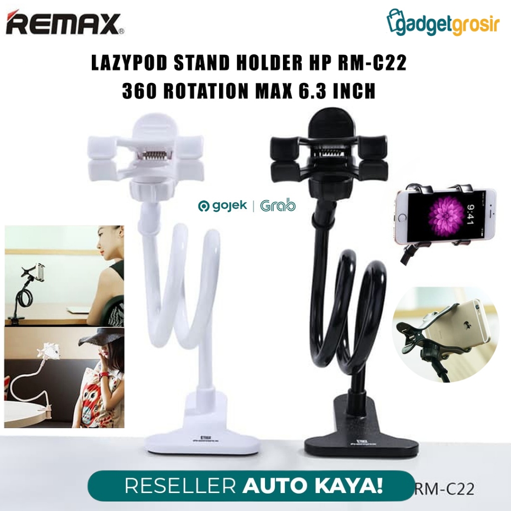 Remax Lazypod RM-C22 ขาตั้ง HP Max 6.3 นิ้วไม่ถอดหมุนได้ 360 ยืดหยุ่น Lazy Pod ที่วางโทรศัพท์ Handph