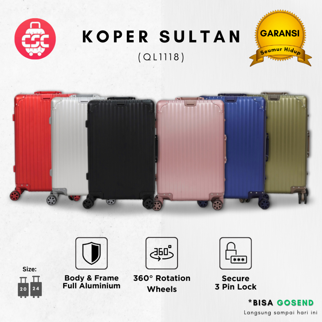 (QL1118) Sultan's กระเป๋าเดินทางอลูมิเนียม ป้องกันรอยขีดข่วน 20 และ 24 นิ้ว