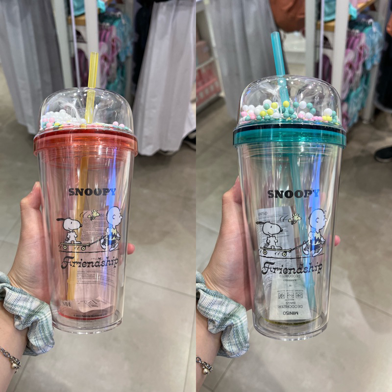 Miniso x Snoopy !!️ ขวดน้ําดื่มผนังคู่ / แก้วน้ําพร้อมหลอดสนูปปี้