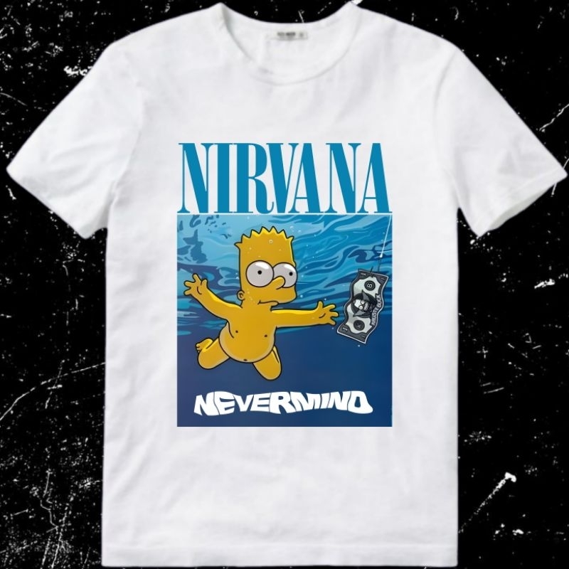 เสื้อยืดผู้ชายผู้ใหญ่ชาย Band Grunge Nirvana Kurt Cobain Unplugged Nevermind Bart The Simpsons Simso