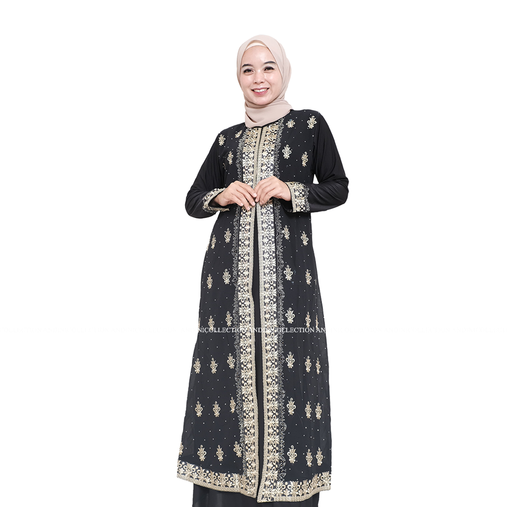 Putih HITAM คอลเลกชัน Abaya ตุรกี 444 Amarta สีดําสีขาวผู้ใหญ่มุสลิมหรูหราเย็บปักถักร้อยและเลื่อม