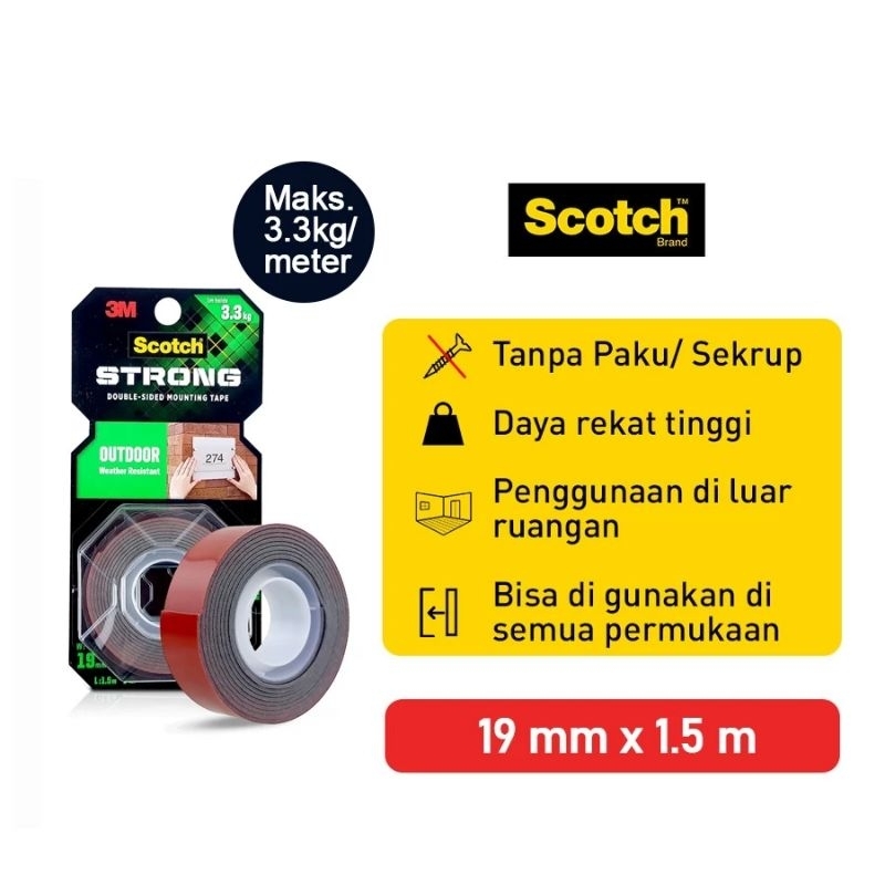 3M Scotch Strong สองด้านเทปติดตั้งกลางแจ้ง 3.3Kg 411-S19 19mm X 1.5m/กลางแจ้งฉนวนกันความร้อนกาวเทปติ