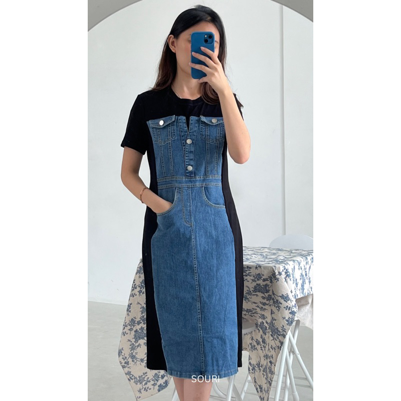 เดรสยีนส์อําพัน | Souri.id | เดรสมิดิ