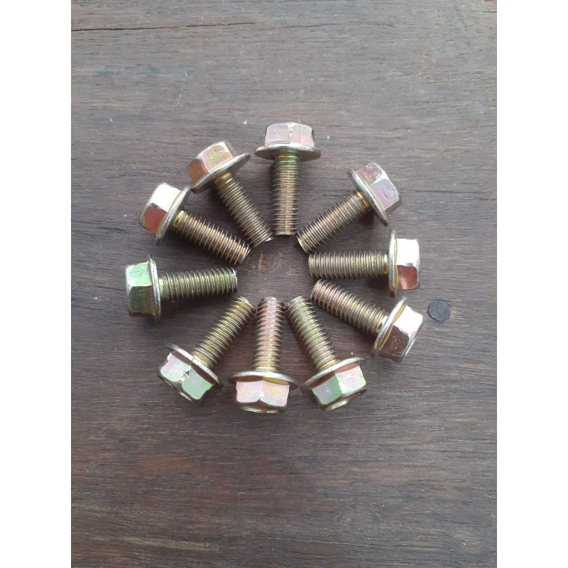 น็อตเหลือง / น็อตหน้าแปลน M6x15 กุญแจ 10