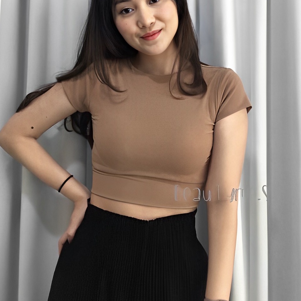 GSC - เสื้อครอปคอเต่าสองชั้น / เสื้อครอปผู้หญิงธรรมดา