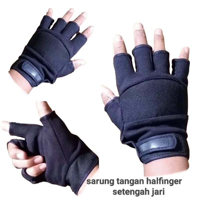 Hitam Chaniago Plain Black Half Finger Motorcycle Gloves/HALFINGER GYM Fitness Gloves