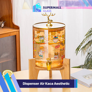 SPM - Dispenser Air Kaca / Ketel Air Dingin Kaca dengan Tatakan Kayu / Tempat Minuman Es Jus 2.6L