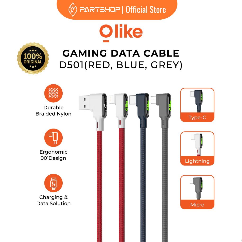 OLIKE D501 GAMING SERIES D501M D501C D501L 3A FAST CHARGING DATA CABLE