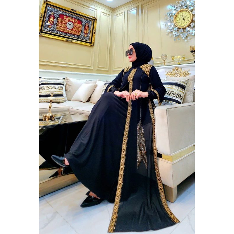 TURKEY ABAYA GAMIS EMBROIDERED SEQUENCE VIVIAN CAPE SLEEVES
