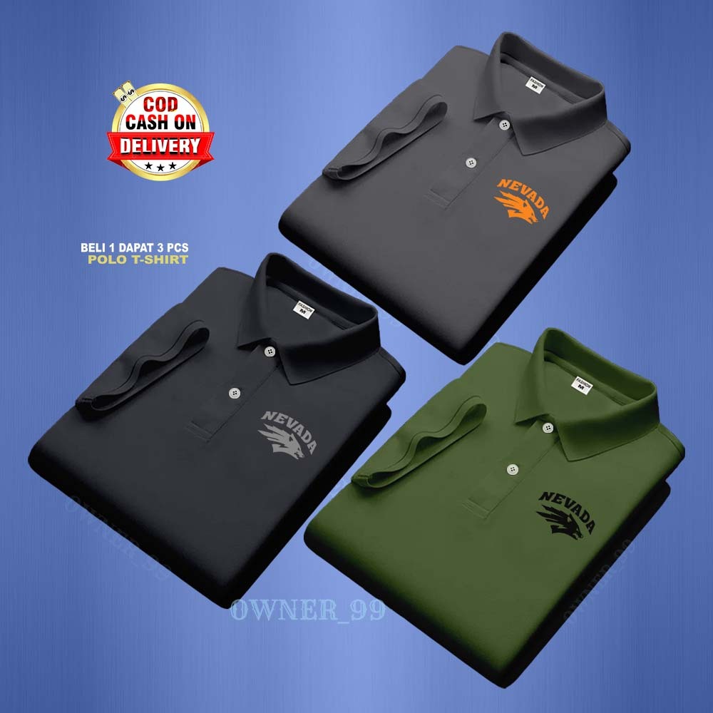 เสื้อโปโลผู้ชายเสื้อยืดคอปก > ซื้อ 1 แถม 3 ชิ้น >> เสื้อโปโล Nevada ข้อความโลโก้ซ้าย > เสื้อโปโล เสื