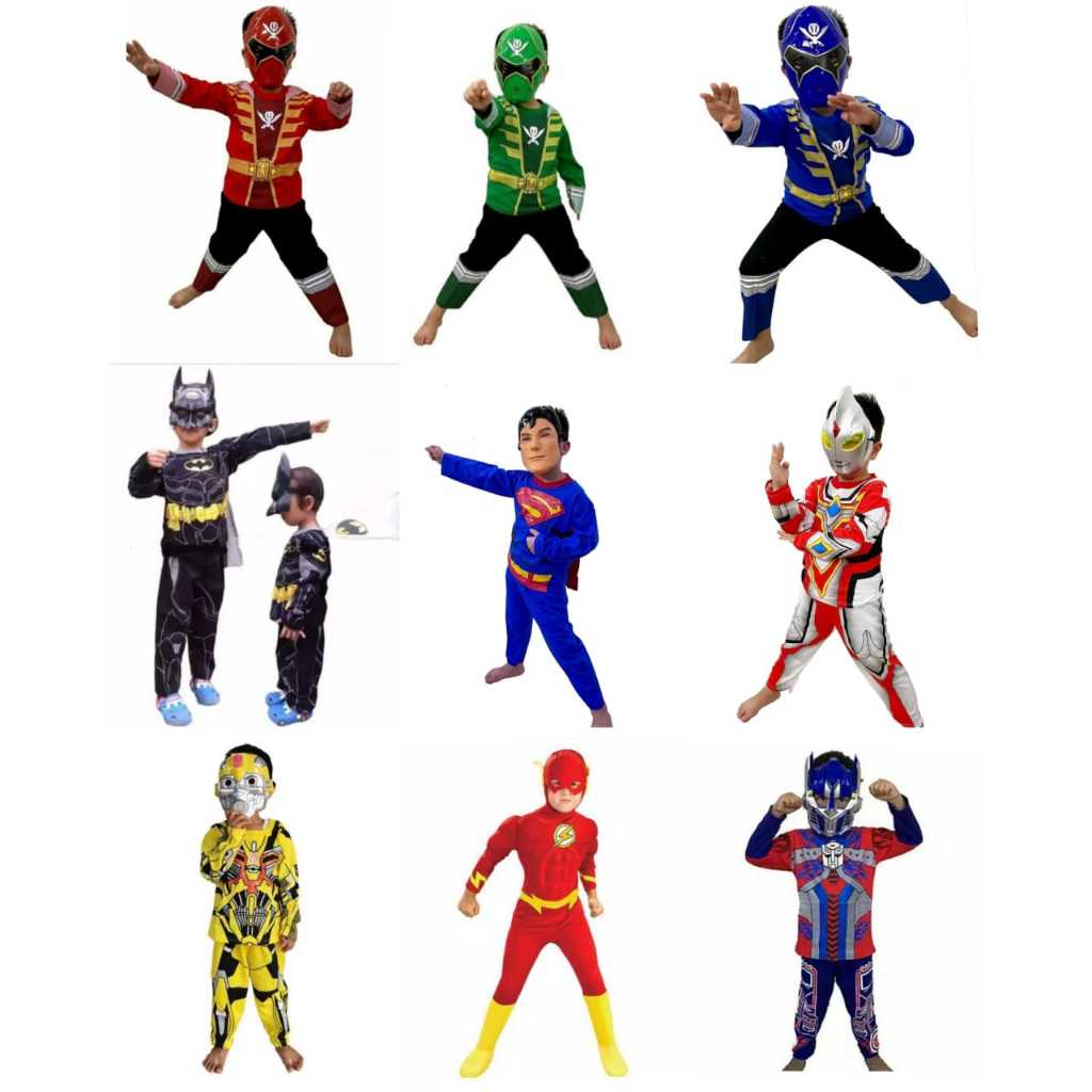 เด็กชาย SUPERHERO BATMAN SUPERHERO เสื้อผ้า COSTUME POWER RANGERS ULTRAMEN ฟรีหน้ากากอายุ 2-10 ปี