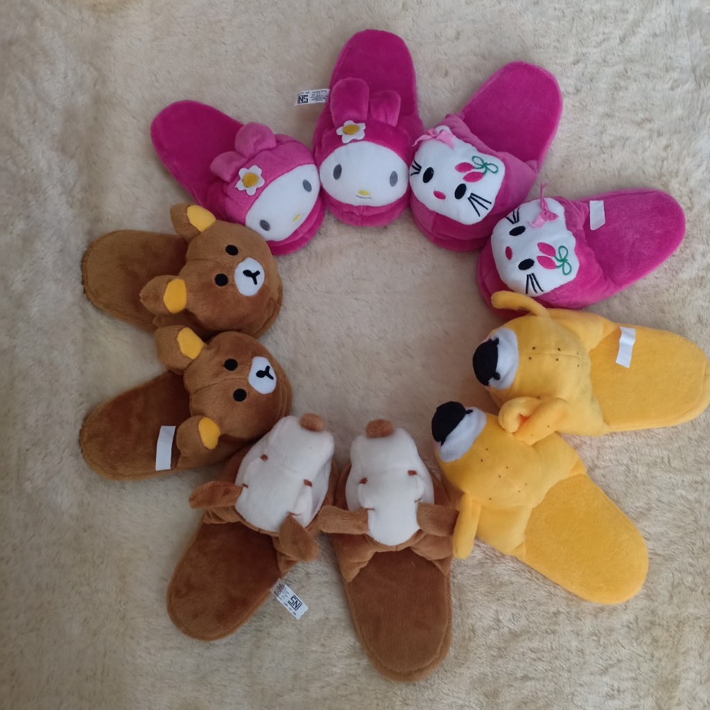 DREAMTOYS96 รองเท้าแตะห้องนอน รองเท้าแตะหัวตุ๊กตา Minnion Melody Marsupilami Rilaakuma Hello Kitty S