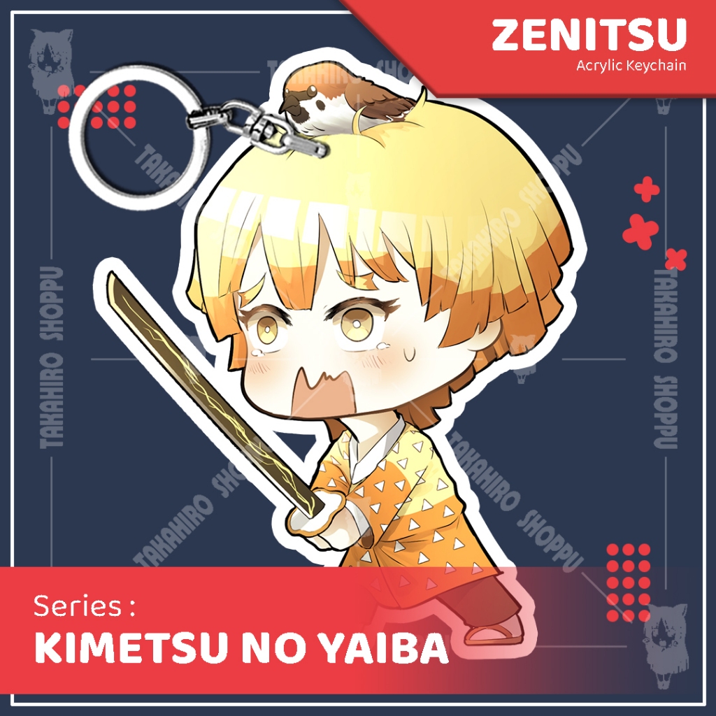 Gantungan Kimetsu No Yaiba ZENITSU พวงกุญแจอะคริลิค/พวงกุญแจ