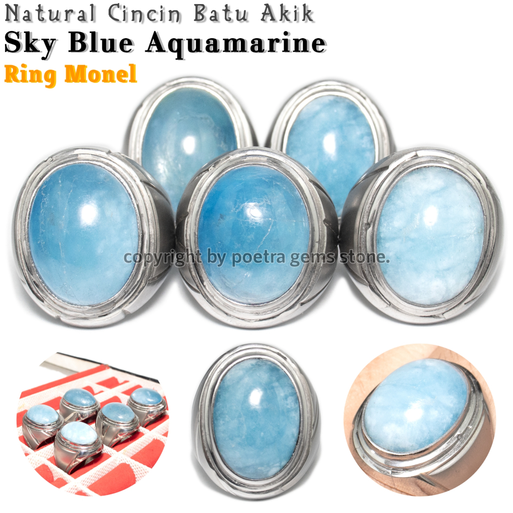 Natural Sky Blue Aquamarine Berly Stone Ring Monel