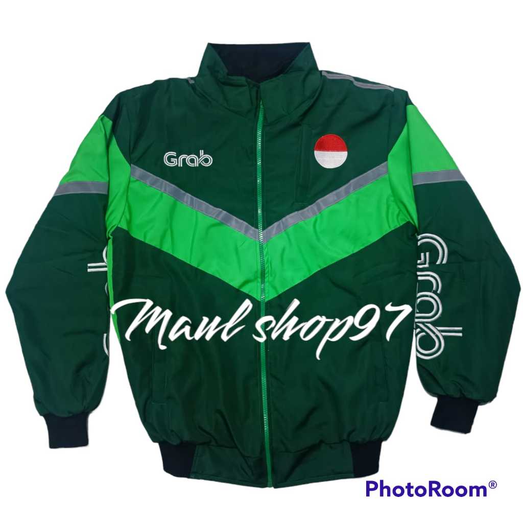 Hijau ใหญ่ที่สุด!!! เสื้อแจ็กเก็ต สีเขียว กันน้ํา ปักลายโลโก้ jakey bomber gren grab - driver indo new greb grab jakey terbaru full Embroidery logo greb maul shop kuy order