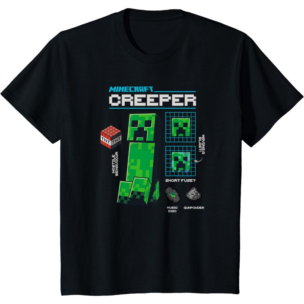 เสื้อยืด พิมพ์ลายโปสเตอร์ Minecraft Creeper Graph Profile สําหรับเด็ก