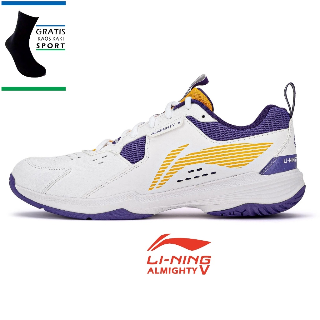 Sepatu Badminton Lining Almighty V Original Warna White Violet Original - Sepatu Bulutangkis Li-Ning
