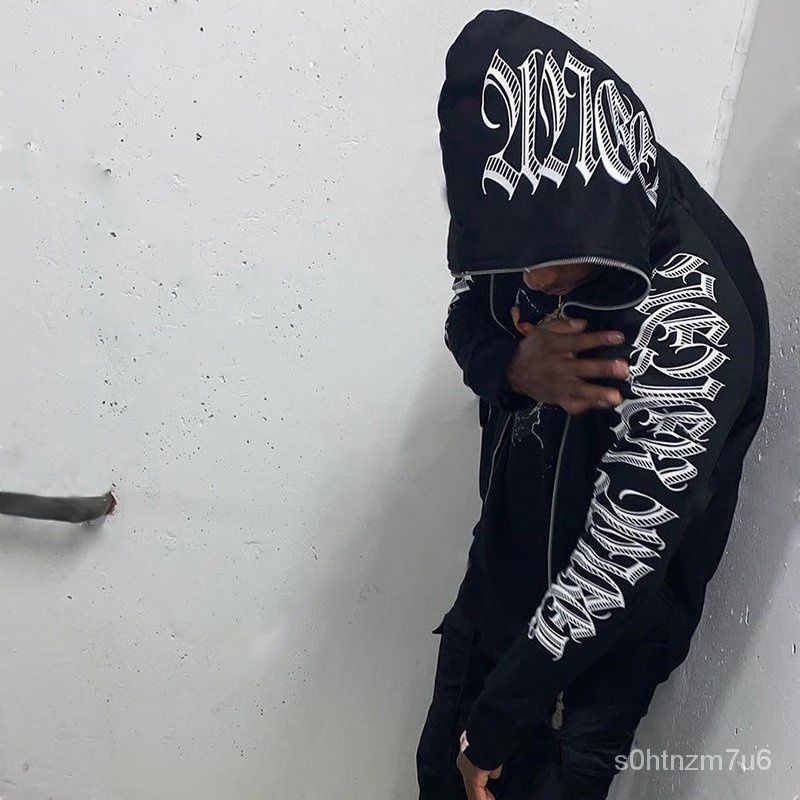 Punk Gothic พิมพ์ Hoddie Y2k สําหรับชาย Full Zip Hoodie ผู้หญิง Sudaderas Hombre Unisex Hooded Jac