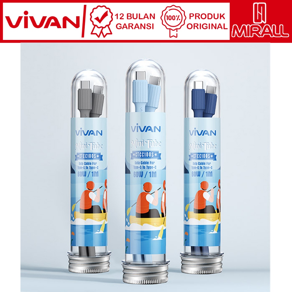 VIVAN CTCC100S Original USB Type C ถึง Type C 60W Mini Tube Data Charger Cable