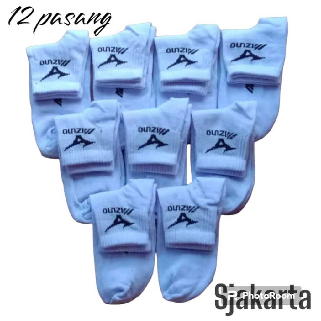 MIZUNO ถุงเท้ากีฬาสั้นหนา มิซูโน่ สีขาวธรรมดา 12 คู่