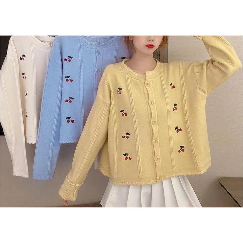 BASIC CHERRY THREE CARDI KOREAN CARDIGAN SWEATHER เกาหลี SWEATER ผู้หญิง PREMIUM KNIT MATERIAL