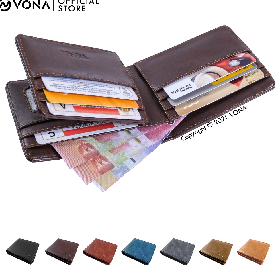 ใหม่ TrxC7o2N VONA Penn Wallet กระเป๋าสตางค์ผู้ชายสั้นพับพร้อมช่องใส่การ์ดพิเศษ 3 ช่อง
