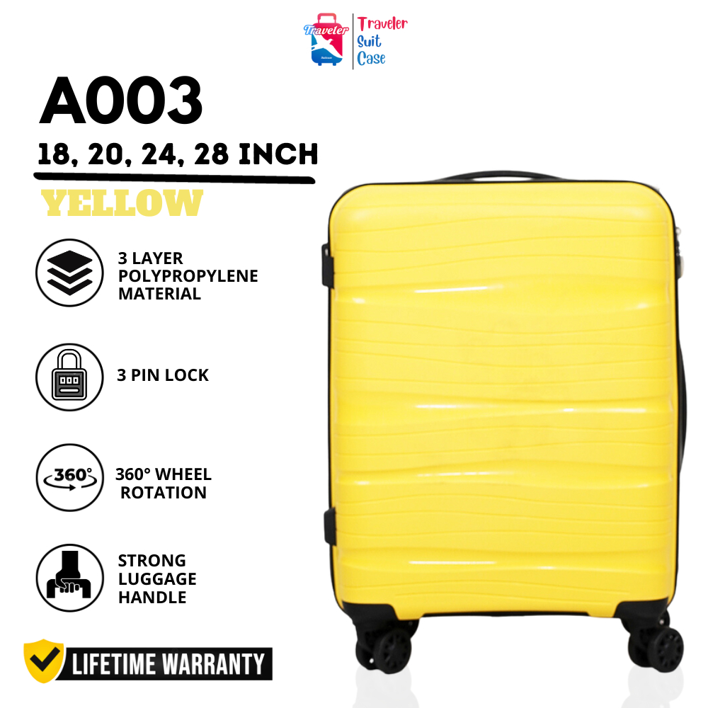A003 - Sultan กระเป๋าเดินทาง 18,20,24 &amp; 28 นิ้ว กันแตก กันน้ํา 4 ล้อ สีเหลือง