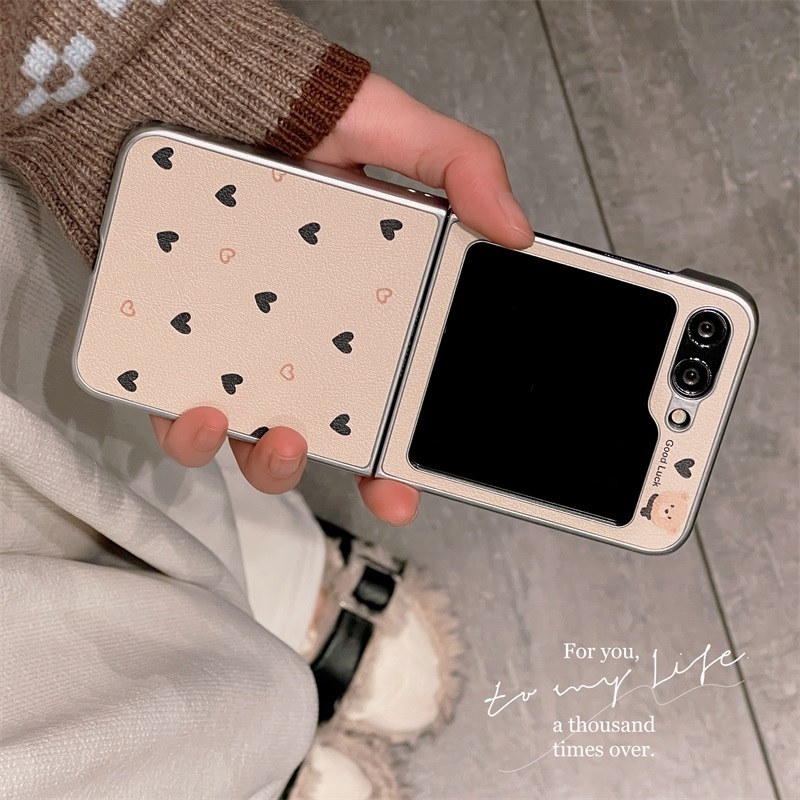 SamsungZ Flip 6 Z Flip 5 เคสโทรศัพท์ Z Flip 4 3 แฟชั่น Electroplated น่ารัก Lambskin Milk Coffee Lov