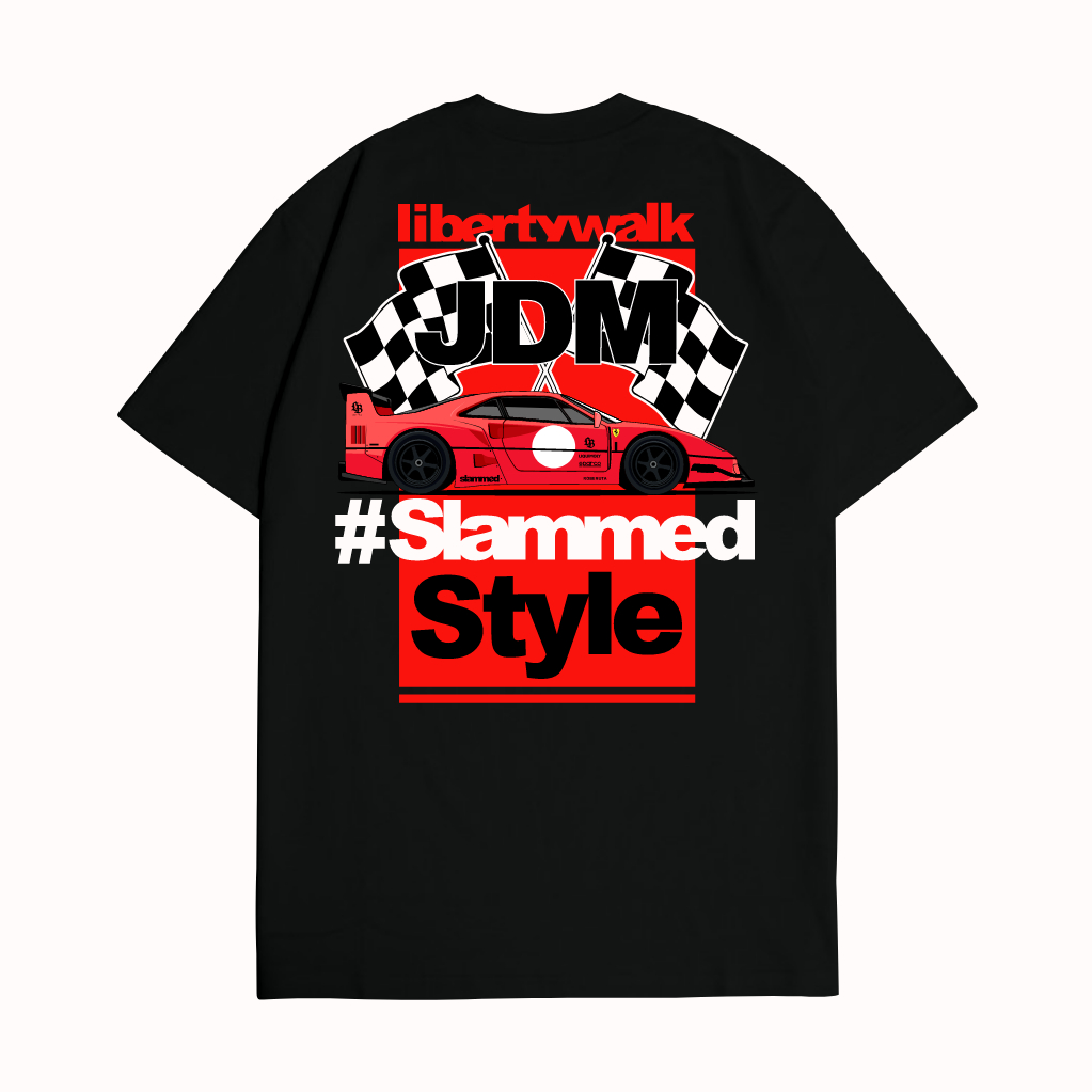 KRMK เสื้อยืด Unisex Distro เสื้อ JDM รถภาพ LIBERTY WALK SLAMMED FERRARI F40 สีแดง LBWK