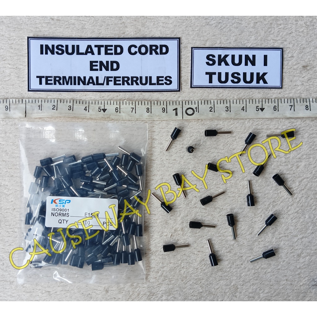 SKUN I FERRULES E1508 สีดําสําหรับราคาสายเคเบิล 1.5 มม. ต่อ 10 ชิ้น