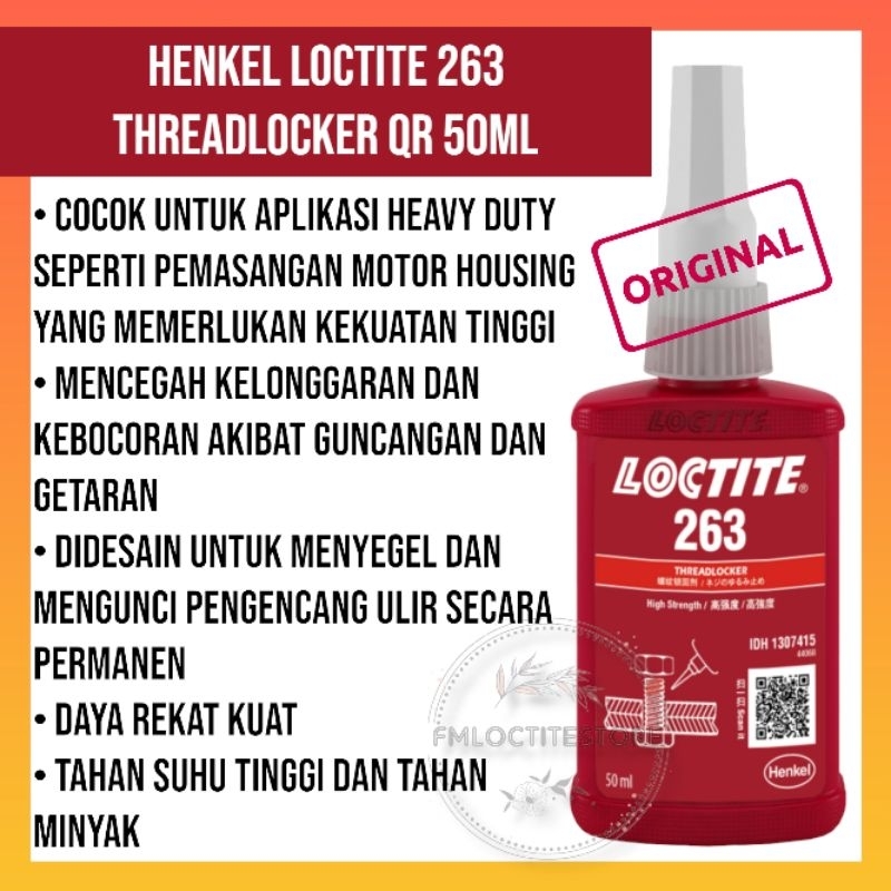 Henkel กาวน็อตสลักเกลียว LOCTITE 263 THREADLOCKER ความแข็งแรงสูง QR 50 มล.