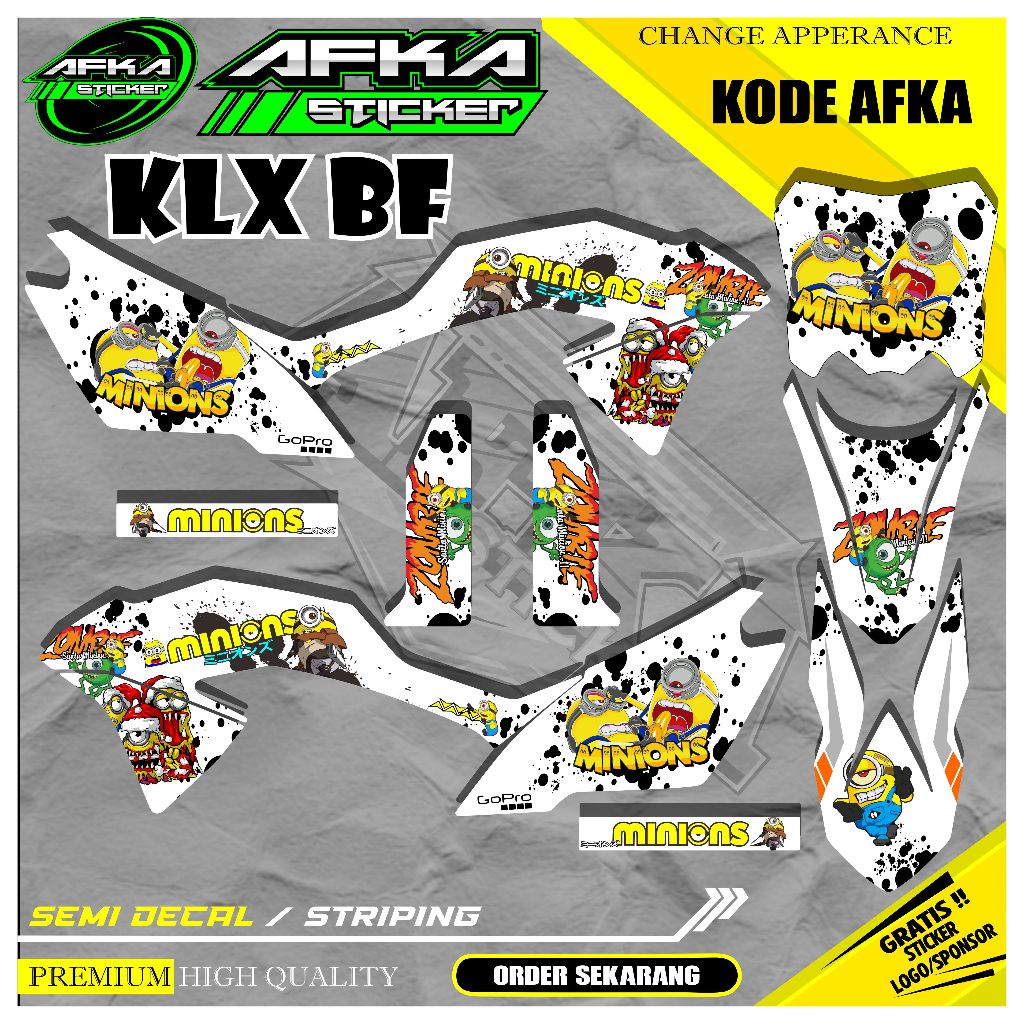 สติ๊กเกอร์รูปลอก KLX BF - Full Body, Super Glossy - Minions Motif, AK-045