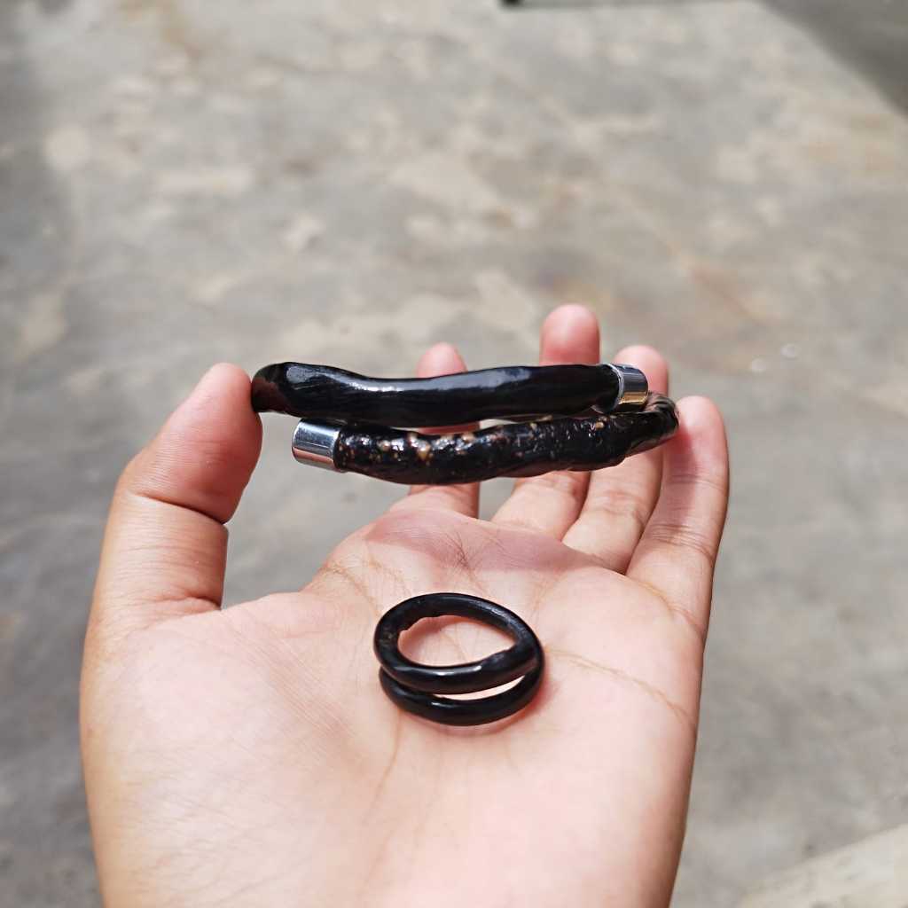 Hitam ชุดสร้อยข้อมือ Monel สีดํา + แหวนรากบาฮาร์