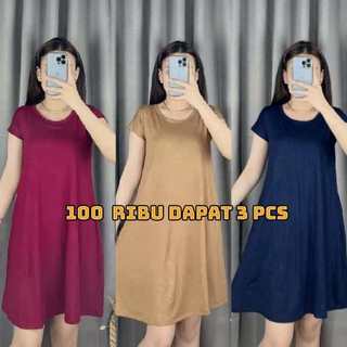 100 Ribu Dapat 3 Pcs / Dress Mola Spandek Rayon / Daster Wanita Dewasa Polos / Baju Tidur Wanita