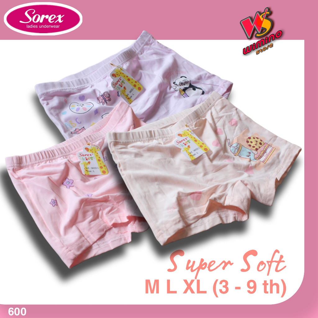 W600 (3 - 12 ชิ้น) Sorex Kids Girls Boxer Shorts, Sorex Girls Cd Size ML XL