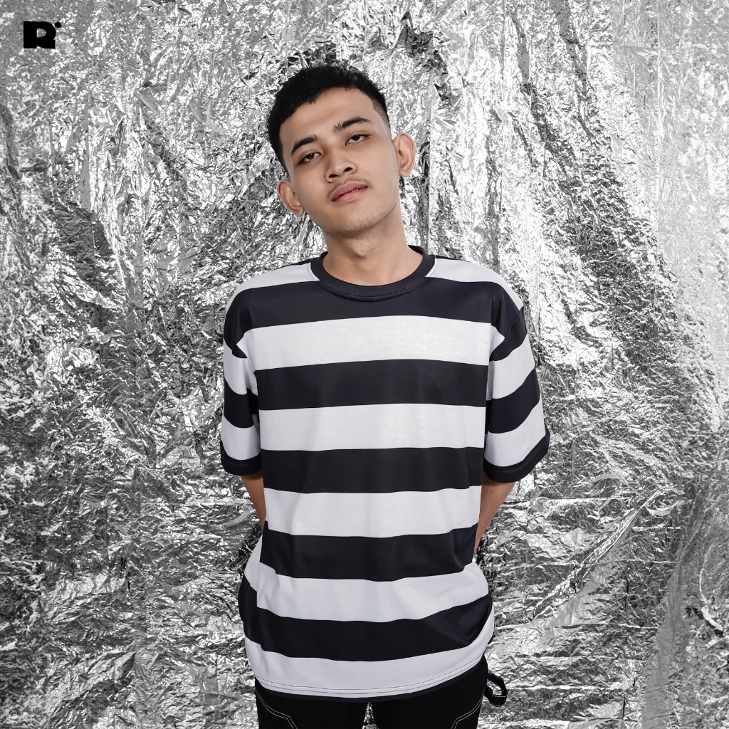 Rzq Active / T-Shirt Basic Stripe / Oversize / Garis-garis /  Black White / Rugby