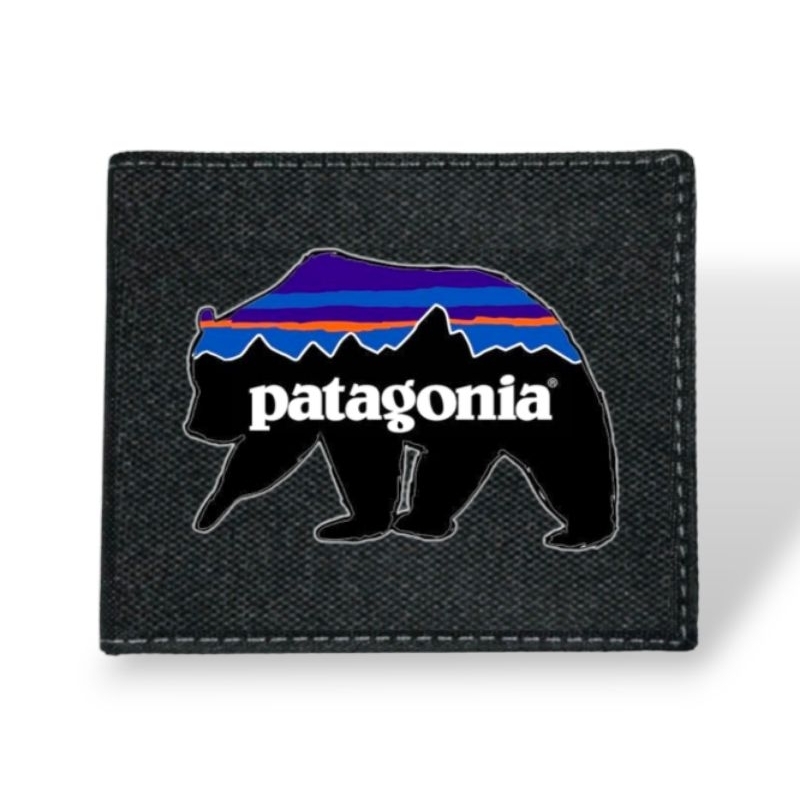 กระเป๋าสตางค์ ผ้าแคนวาส 100% ลายโลโก้ Patagonia มีซิป สีดํา สําหรับผู้ชาย