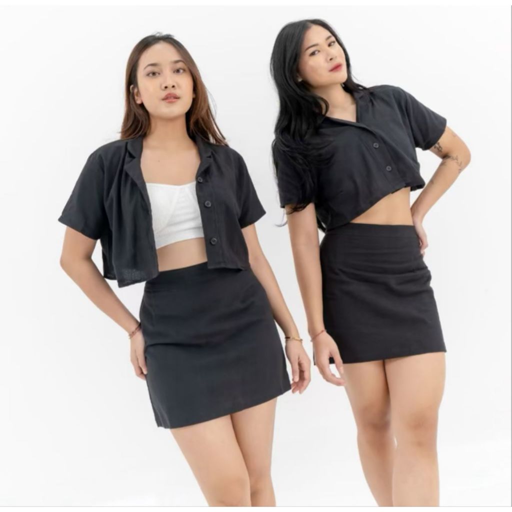 Toply shop kemimo crop set + กางเกงกระโปรง / One set crop / ชุดกระโปรงทําจากวัสดุ shakila พรีเมี่ยม