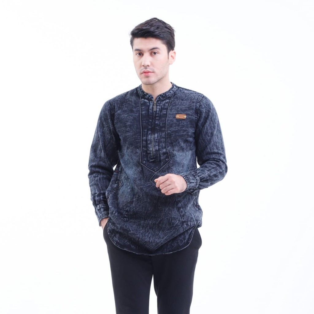 Baju KOKO QURTA DENIM ZIPPER MEN KOKO PAKISTAN JEANS LONG SLEEVE KOKO ZIPPER, KOKO QURTA, KOKO DENIM