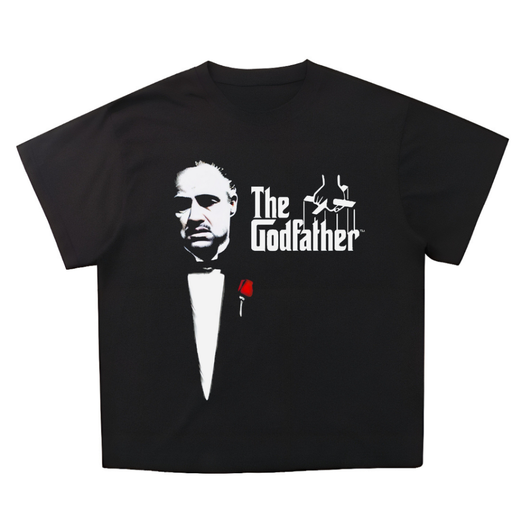 เสื้อยืด ขนาดใหญ่ พิมพ์ลาย "Vito Corleone The Godfather" สีดํา | สีดํา | เสื้อยืด ขนาดใหญ่ | วินเทจ | เสื้อท็อป | ฟิล์มติดเสื้อยืด