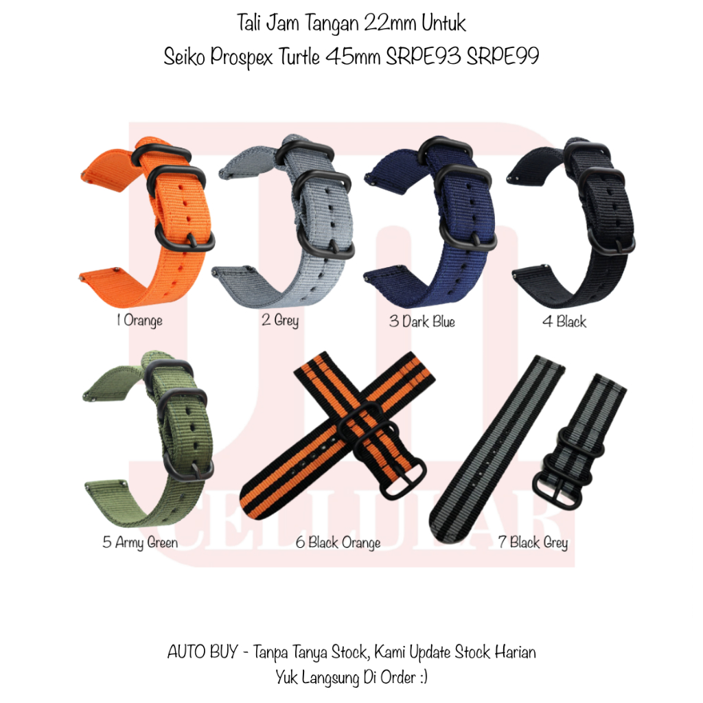 STT 22mm Seiko Prospex Turtle 45mm Watch Strap SRPE93 SRPE99 - Army Style Mens Nylon Strap