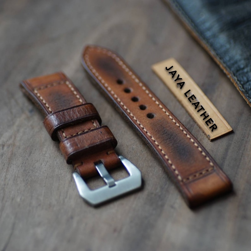 JAYA LEATHER สายนาฬิกาหนังแท้ผู้ชายผู้หญิง unisex ขนาด 16,18,20,22,24,26,28,30 mm สายนาฬิกาหนังแท้.jk.1712 สีน้ําตาล