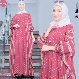 Kaftan Terbaru Rayon Premium Jumbo Busui Motif Githa / Baju Muslim Wanita Gamis Long Dress Kekinian