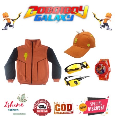 Boboiboy Galaxy เสื้อแจ็กเก็ต ผ้าฟลีซ สีส้ม