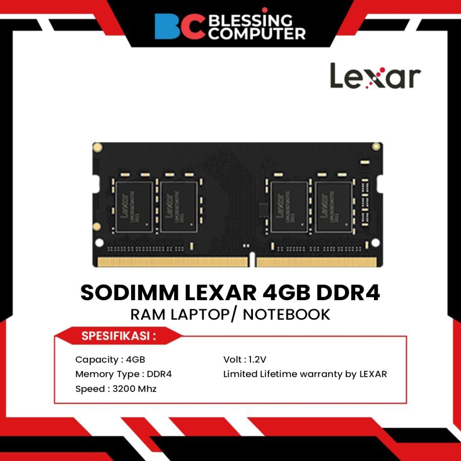 Sodimm LEXAR 4GB DDR4 1Rx8 PC4-3200AA-SC0-1.2V LD4AS004G-B3200GSST